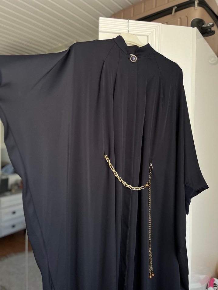 Lacivert Uzun Kadın Gotik Salaş Elbise ferace - Görsel 2