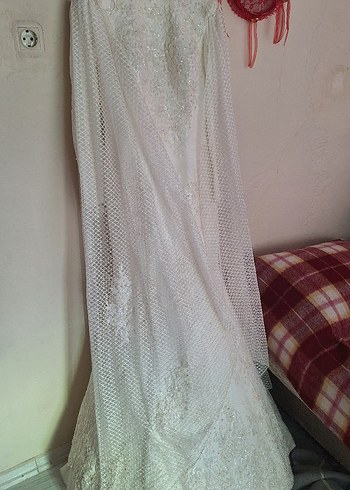V Yaka Beyaz Vintage Gelinlik