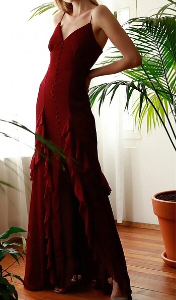Trendyolmilla Bordo Uzun Elbise
