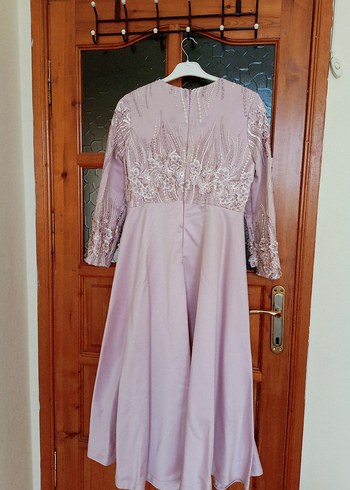 Nakışlı Bej Uzun Kollu Vintage Abiye Elbise