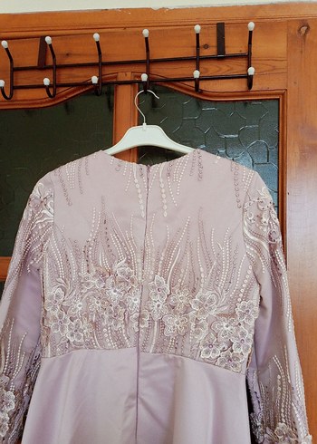 Abiye Nakışlı Bej Uzun Kollu Vintage Abiye Elbise