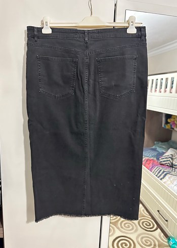 Siyah Midi Kot Etek, Kemerli, Rahat Kesim - Görsel 4