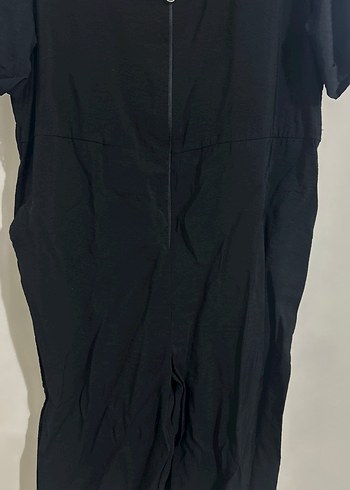 Siyah Kısa Kollu Kadın Keten Tulum - Görsel 3