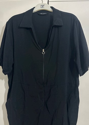 Siyah Kısa Kollu Kadın Keten Tulum - Görsel 2