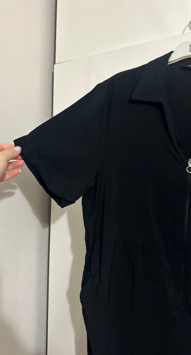 Siyah Kısa Kollu Kadın Keten Tulum - Görsel 5