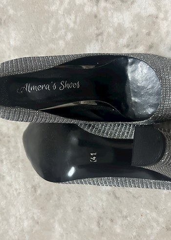 Gri küçük Desenli simli  Stiletto kalın Topuklu Kadın Ayakkabı - Görsel 7