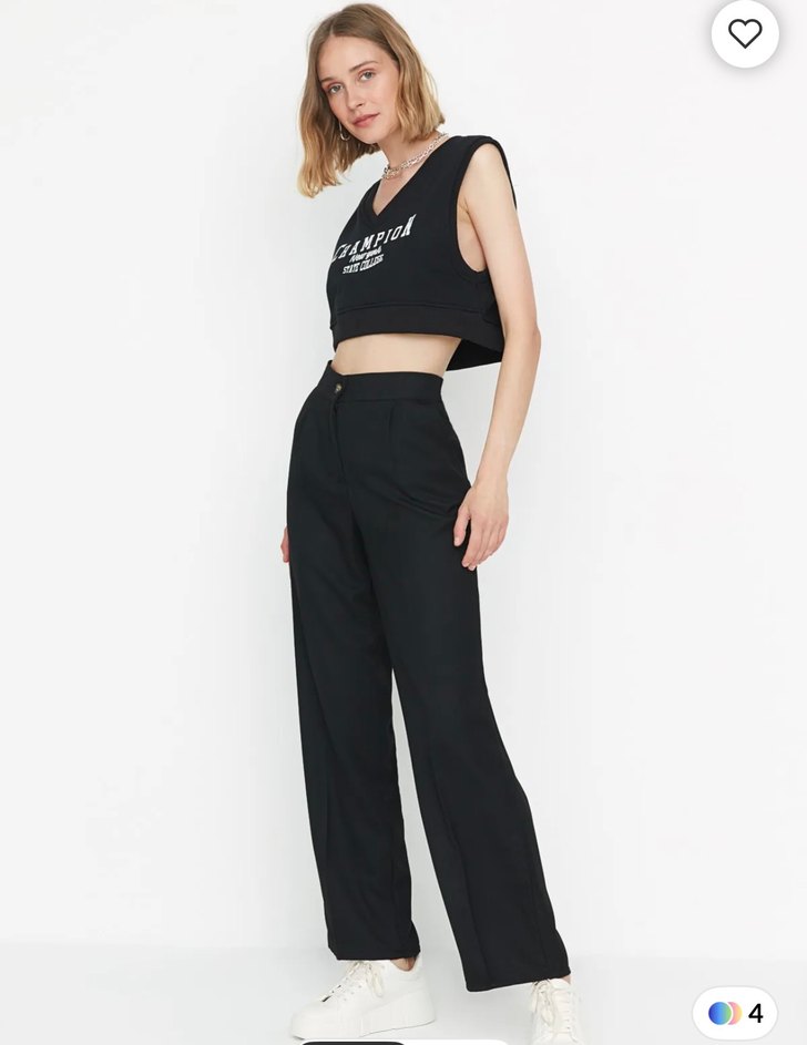 Siyah Normal Kesim Kadın Kumaş Pantolon - Görsel 2