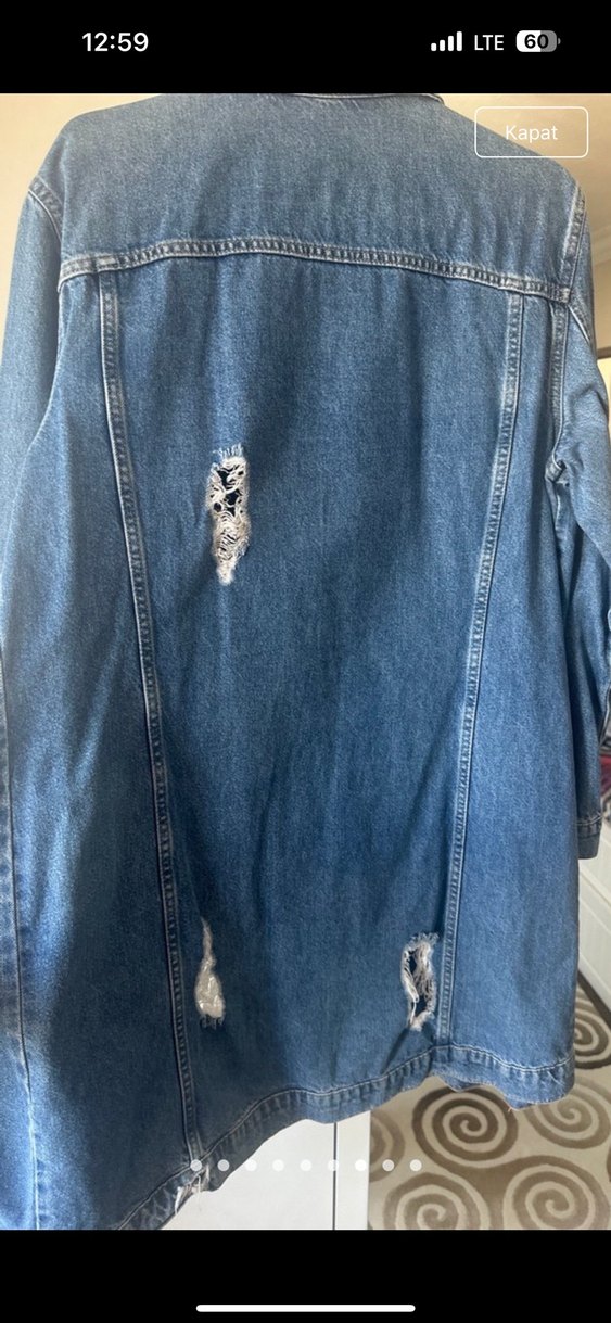 Düğmeli Mavi Uzun Kadın Kot Ceket - Görsel 2