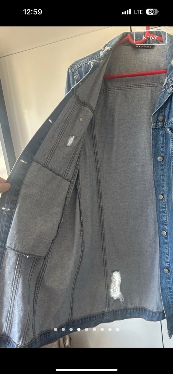 Düğmeli Mavi Uzun Kadın Kot Ceket - Görsel 5