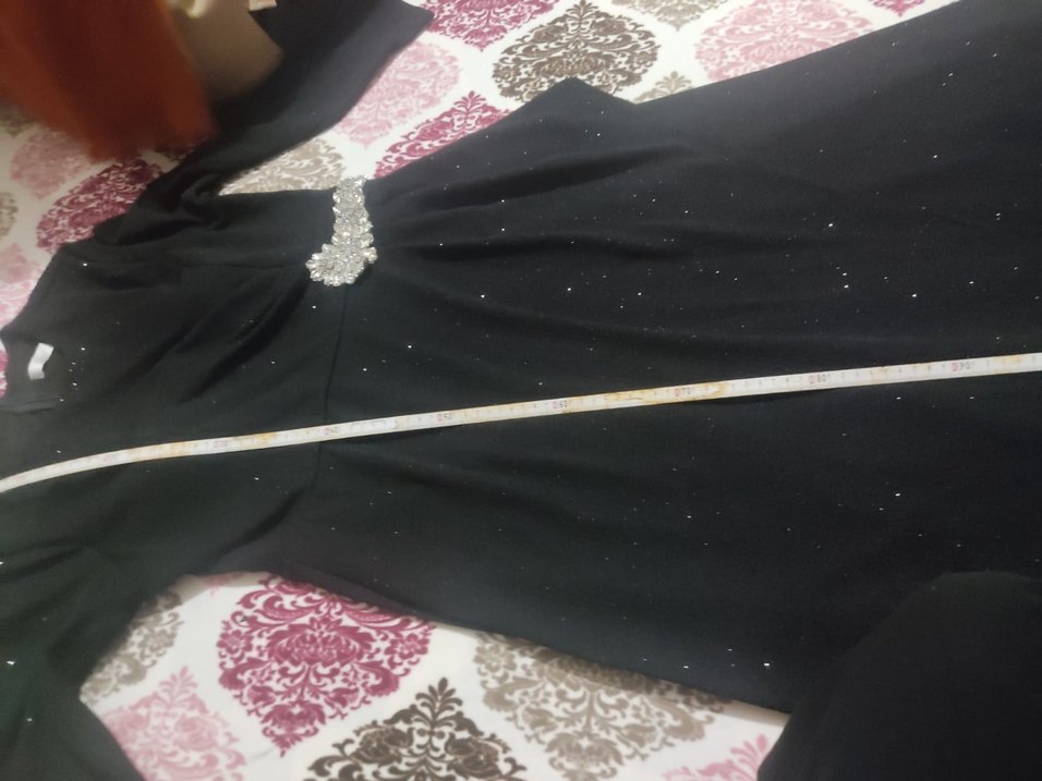 Drapeli Siyah Uzun Kollu Uzun Abiye Elbise - Görsel 4