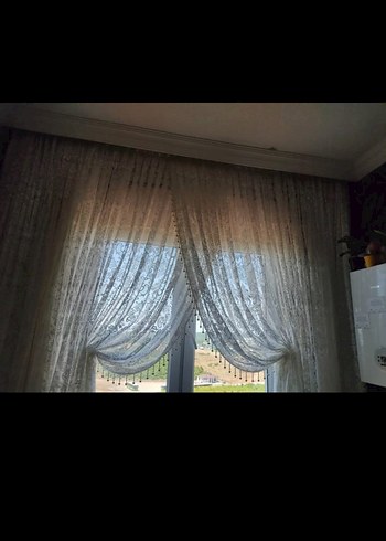 İşlemeli Beyaz Tül Perde - Görsel 2