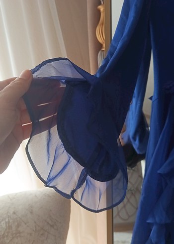 Nakışlı Lacivert Uzun Kollu Bohem Kadın Elbise - Görsel 3