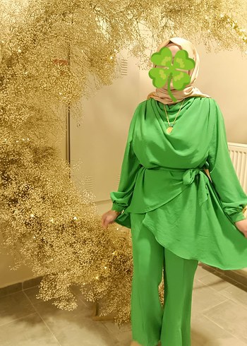 Zara Drapeli Yeşil Kadın Uzun Kollu Salaş Takım