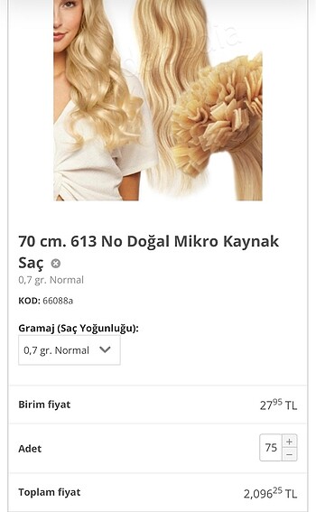 universal Beden Gerçek saç hiç kullanılmadı 75 adet