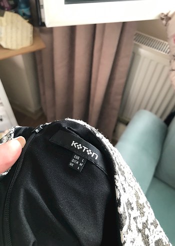 diğer Beden gri Renk Dantel Detaylı Gri Midi Desenli Elbise