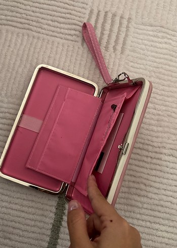 Pembe Süet Fermuarlı Kadın telefon bölmeli 
Cüzdan Çanta - Görsel 4