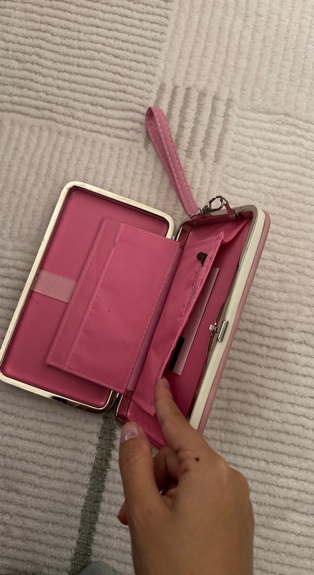 Pembe Süet Fermuarlı Kadın telefon bölmeli 
Cüzdan Çanta - Görsel 4