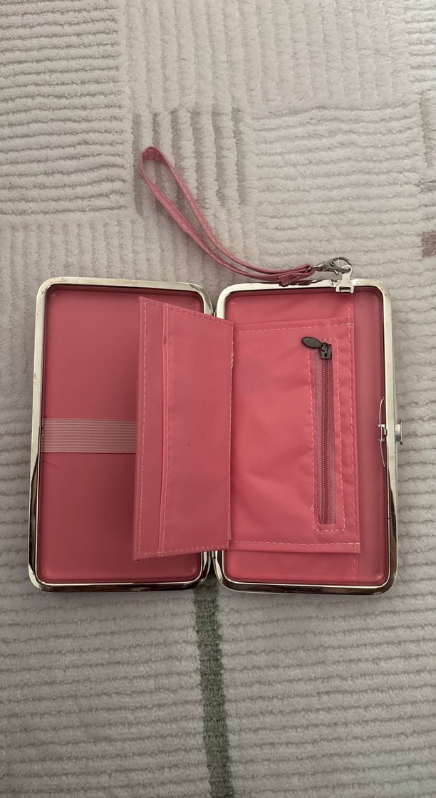 Pembe Süet Fermuarlı Kadın telefon bölmeli 
Cüzdan Çanta - Görsel 3