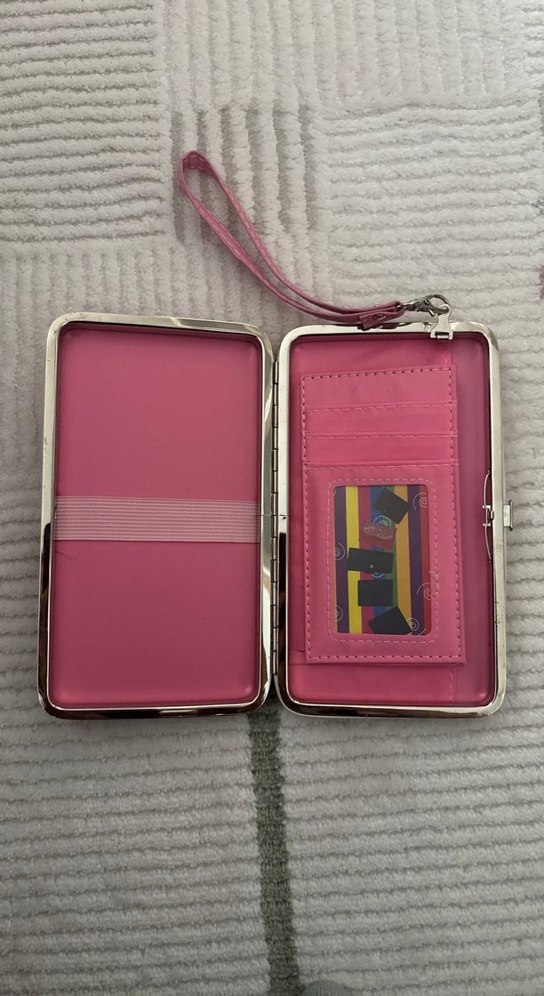 Pembe Süet Fermuarlı Kadın telefon bölmeli 
Cüzdan Çanta - Görsel 2