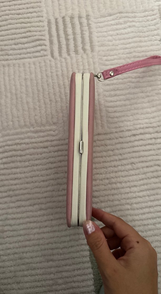 Pembe Süet Fermuarlı Kadın telefon bölmeli 
Cüzdan Çanta - Görsel 5