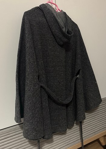 Gri Düğmeli kemerli panço - Görsel 3