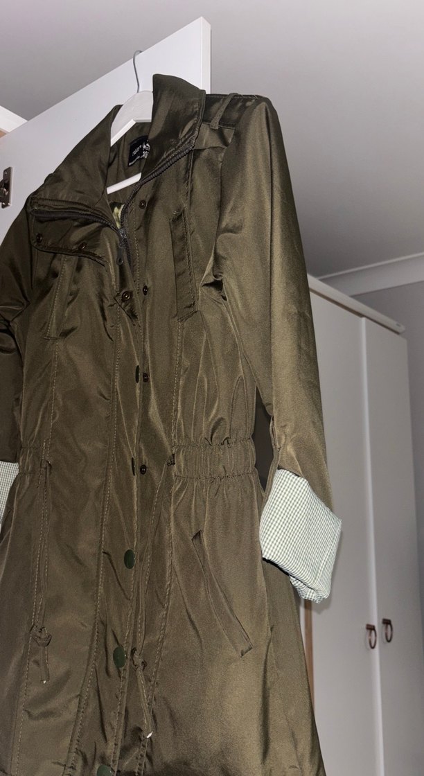 Düğmeli Kadın Haki Midi Ceket - Görsel 2