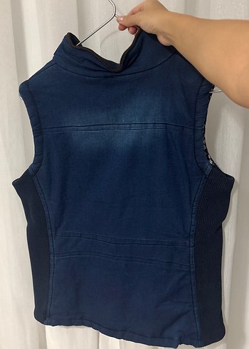 Koyu Mavi Denim Fermuarlı Kadın Yelek - Görsel 2