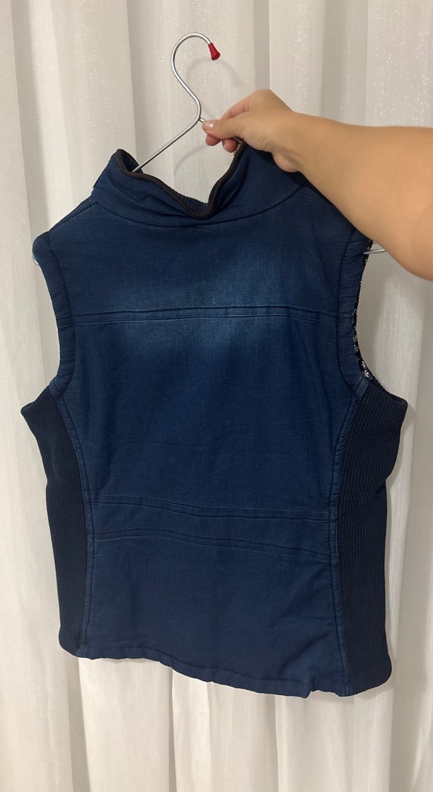 Koyu Mavi Denim Fermuarlı Kadın Yelek - Görsel 2