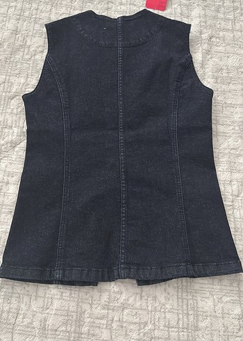 HAKKE Gold Düğmeli Dikiş Detaylı Denim Yelek - Görsel 2