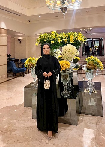 Uzun Kollu Siyah Etnik Desenli Kadın Elbisesi - Görsel 2