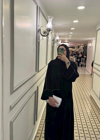 Uzun Kollu Siyah Etnik Desenli Kadın Elbisesi - Görsel 3