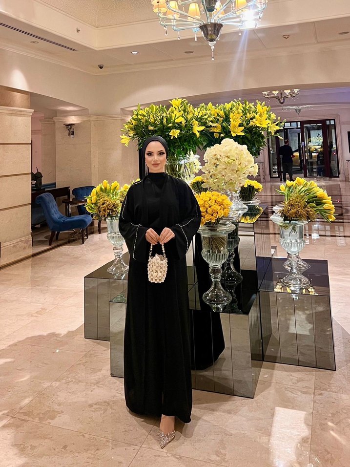 Uzun Kollu Siyah Etnik Desenli Kadın Elbisesi - Görsel 2