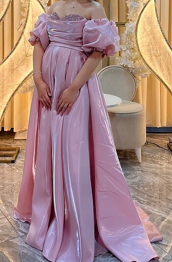Pudra pembe abiye nişanlık