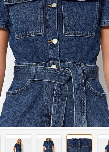 40 Beden Mavi kemerli denim tulum