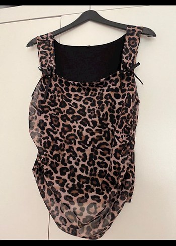 Leopar Desenli Drapeli Bluzu
