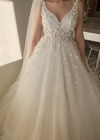 V Yaka İnce Askılı Midi A Kesim Gelinlik - Görsel 2