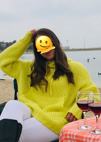 Sarı Boğazlı Yaka Örgü Kadın Kazak - Görsel 2