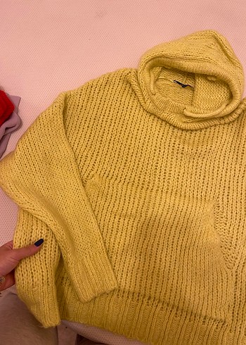 Sarı Boğazlı Yaka Örgü Kadın Kazak - Görsel 3