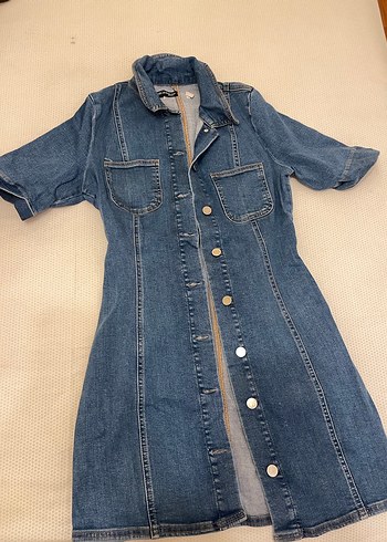 Düğmeli Mavi Denim Midi Elbise - Görsel 2