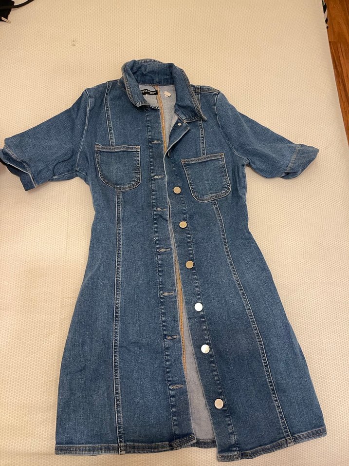 Düğmeli Mavi Denim Midi Elbise - Görsel 3