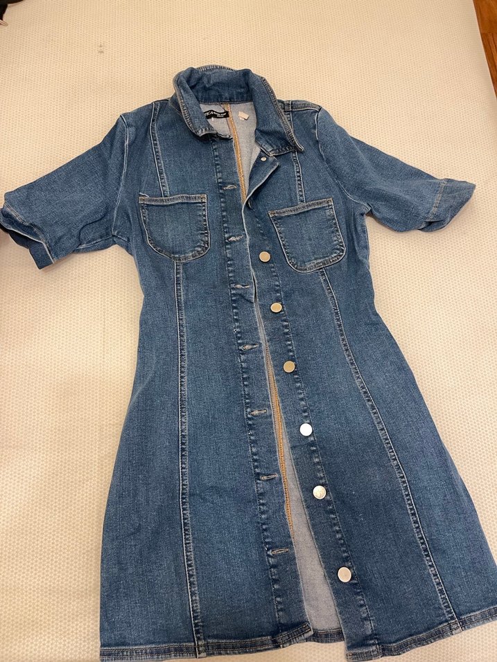 Düğmeli Mavi Denim Midi Elbise - Görsel 2