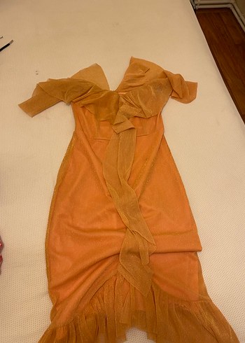 Drapeli Straplez Midi Kadın Abiye Elbise - Görsel 2