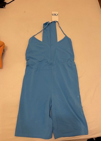 Mavi Halter Yaka Kısa Tulum - Görsel 3