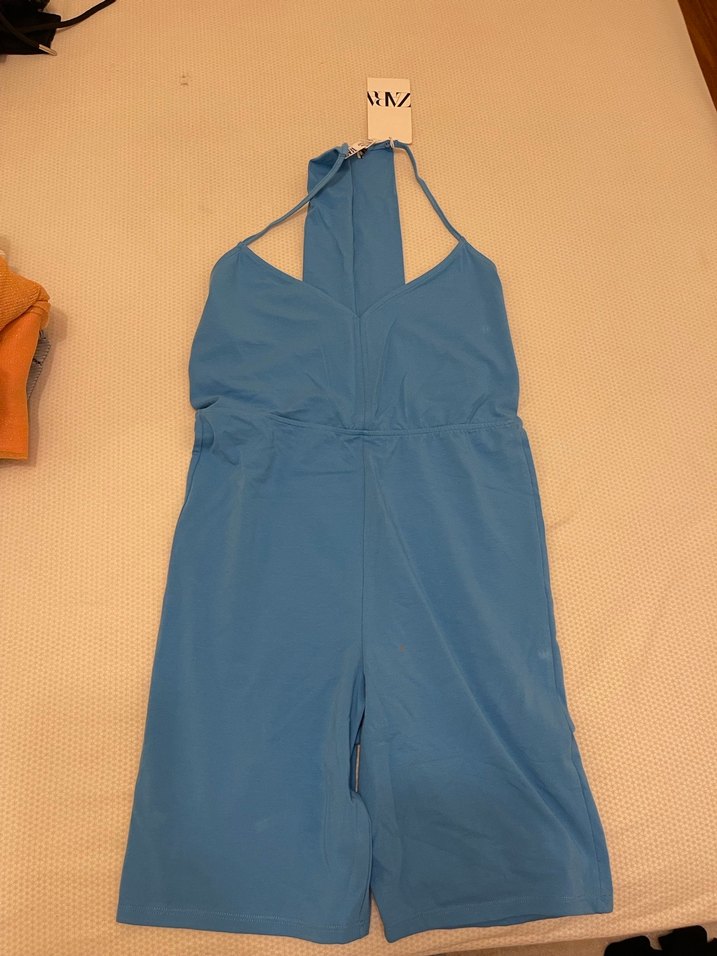 Mavi Halter Yaka Kısa Tulum - Görsel 3