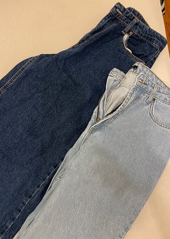 Kadın Mavi ve Gri Rahat Kesim Denim Pantolon - Görsel 4