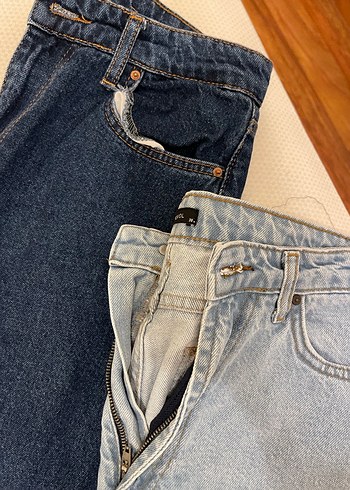 Kadın Mavi ve Gri Rahat Kesim Denim Pantolon - Görsel 3