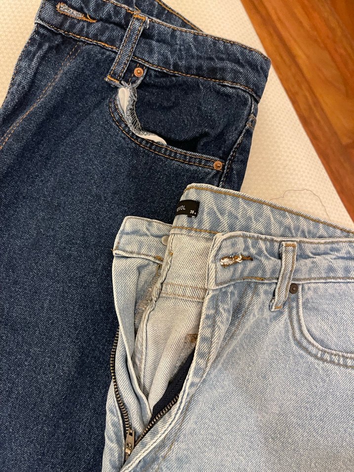 Kadın Mavi ve Gri Rahat Kesim Denim Pantolon - Görsel 3