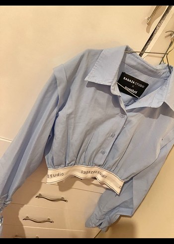 Mavi Baskılı Denim Düğmeli Kadın Gömlek