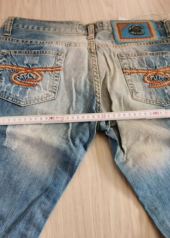 Turkuaz Nakışlı Kemer Tokalı Mini Kot Şort justcavalli - Görsel 6