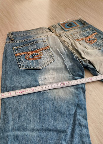 Turkuaz Nakışlı Kemer Tokalı Mini Kot Şort justcavalli - Görsel 8